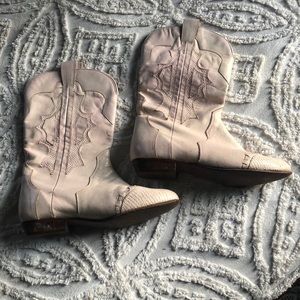 Blush leather western booties with unique detail